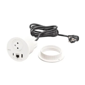 Incara disq 80 blanc PC USB AC RJ45 cordon Legrand